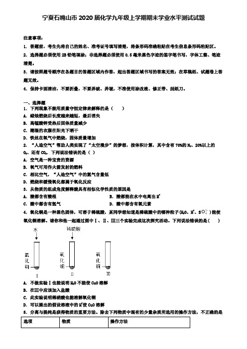 宁夏石嘴山市2020届化学九年级上学期期末学业水平测试试题