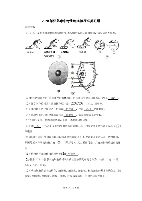 2020年怀化市中考生物实验探究复习题及答案