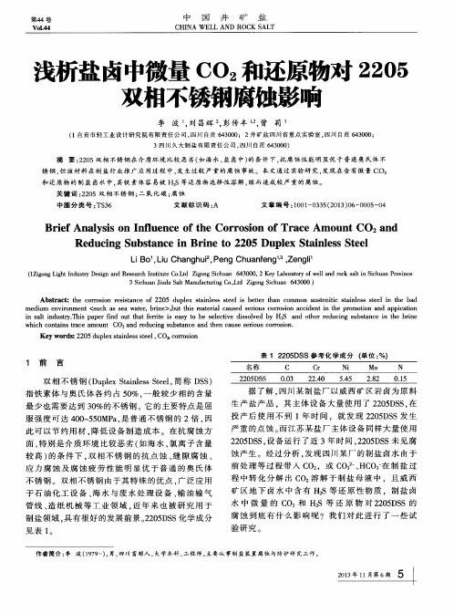 浅析盐卤中微量CO2和还原物对2205双相不锈钢腐蚀影响