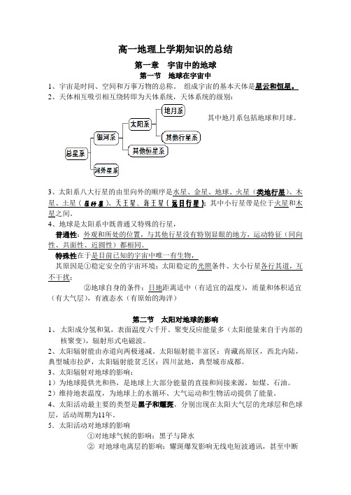 高一地理上学期复习提纲