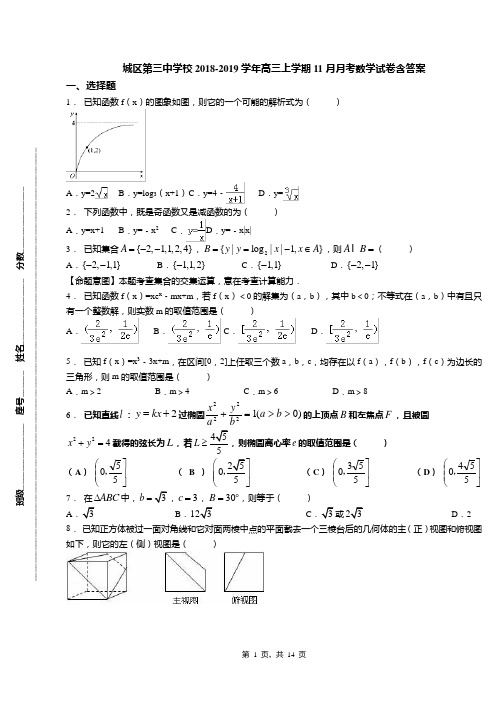 城区第三中学校2018-2019学年高三上学期11月月考数学试卷含答案