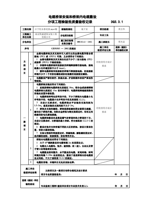 电缆桥架安装和桥架内电缆敷设分项工程检验批