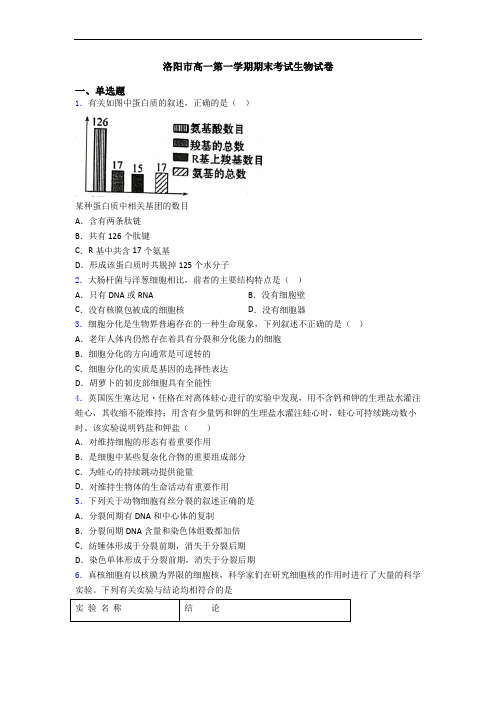 洛阳市高一第一学期期末考试生物试卷