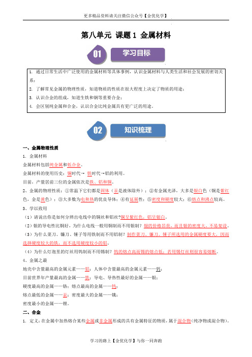 第八单元 课题1 金属材料(解析版)