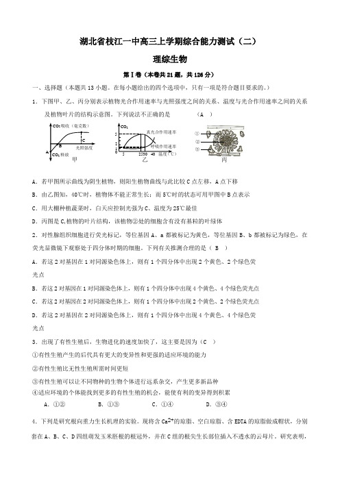 湖北省枝江一中高三上学期综合能力测试(二)(理综生物).doc