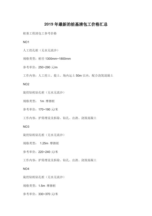 2019年最新的桩基清包工价格汇总