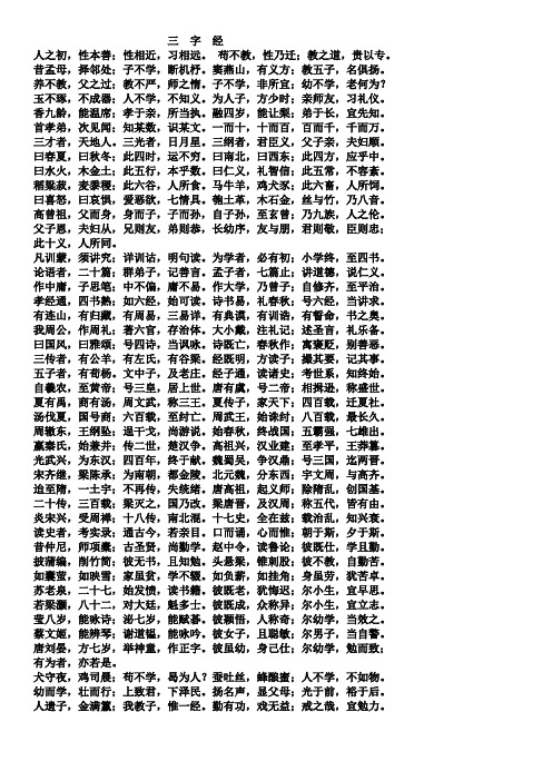 千字文、弟子规、百家姓、三字经