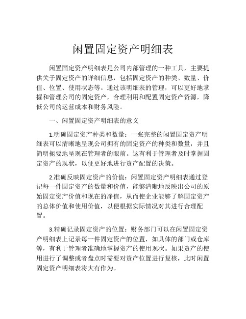 闲置固定资产明细表