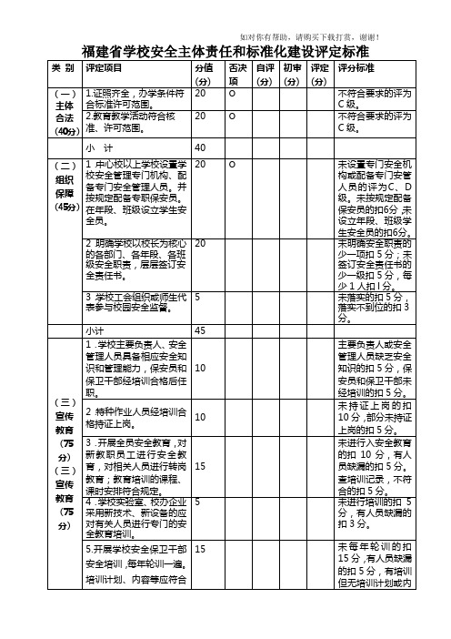 福建省学校安全标准化建设评定标准