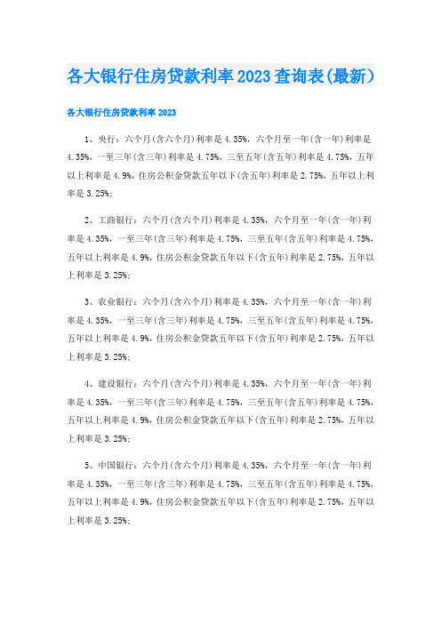 各大银行住房贷款利率2023查询表(最新)