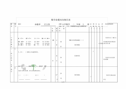 小学小学二年级的数学命题双向细目表.doc