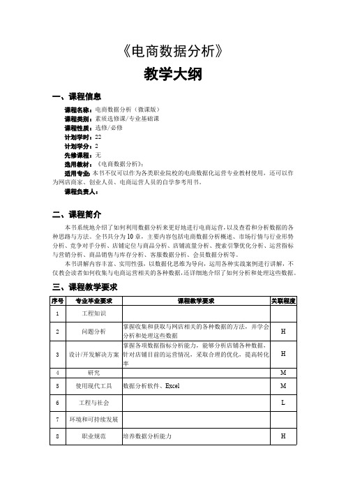 电子商务数据分析教学大纲电商数据分析教学大纲