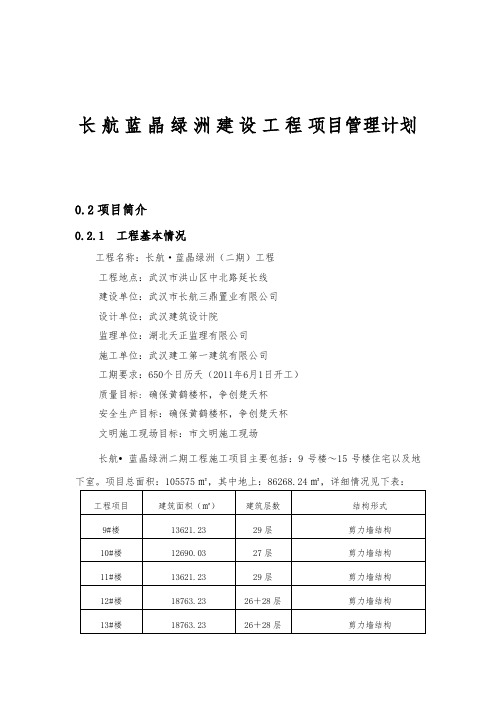 长航蓝晶绿洲建设工程项目管理计划