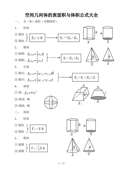 空间几何体的表面积与体积公式大全