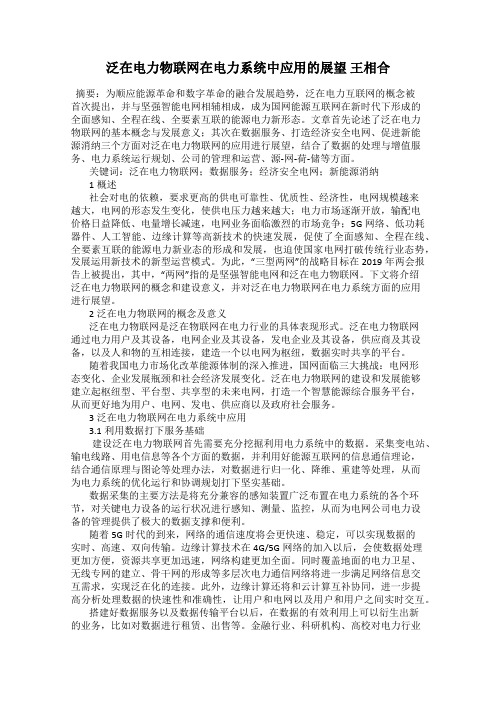 泛在电力物联网在电力系统中应用的展望 王相合