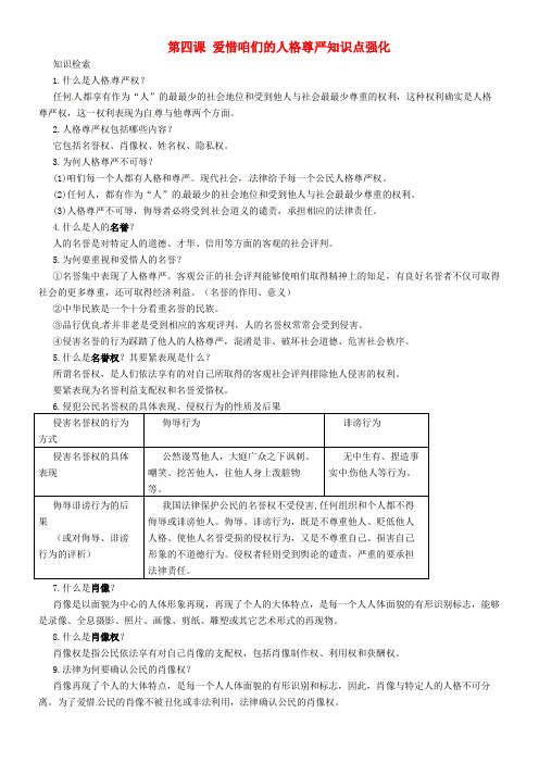 八年级政治下册第四课爱惜咱们的人格尊严知识点强化新人教版