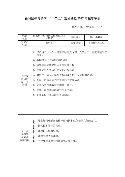 新洲区教育科学规划课题2012年度报表已填