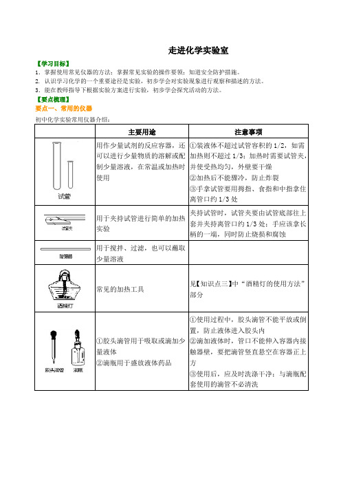 初中化学上册《走进化学实验室》九年级初三教学知识讲解