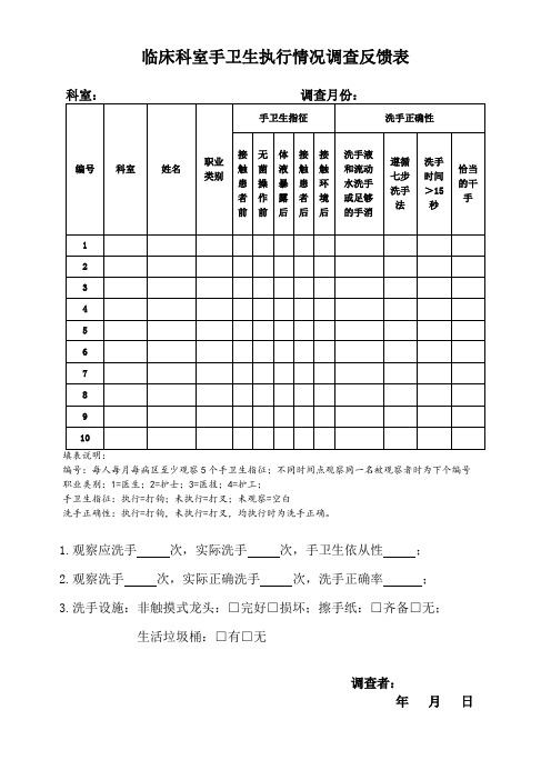 手卫生制度落实情况调查表