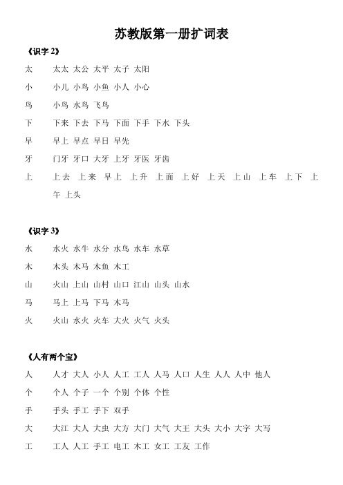 苏教版一年级(上册)扩词表