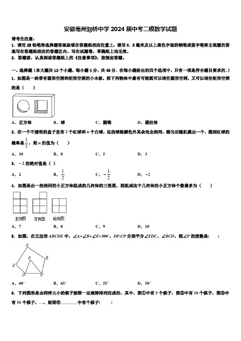 安徽亳州刘桥中学2024届中考二模数学试题含解析