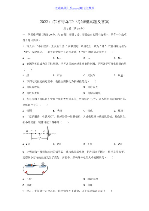 2022山东省青岛市中考物理真题及答案