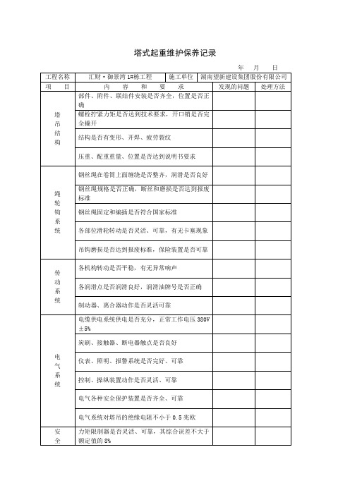 塔吊定期检查及维修保养记录