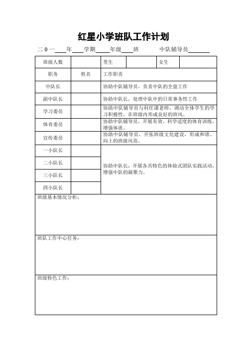 红星小学班队工作计划