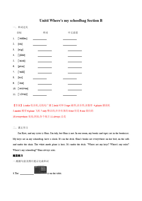 人教新目标版小升初英语衔接必备知识： Unit4 Where's my schoolbag Section B(解析版)