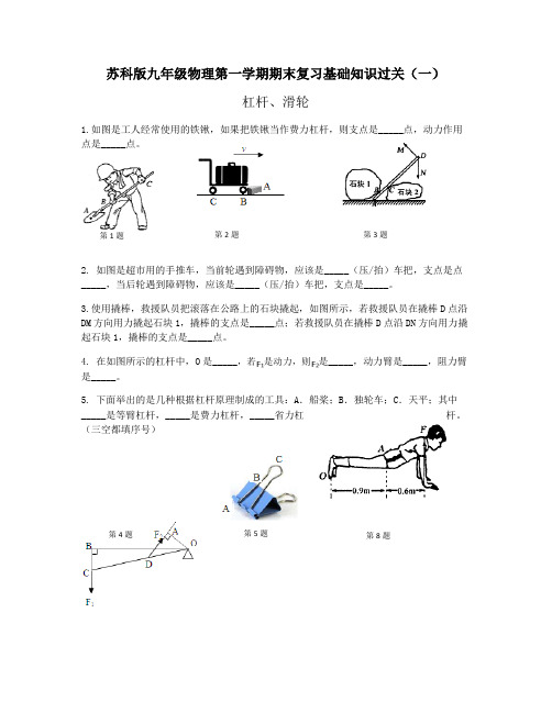 苏科版九年级物理第一学期期末复习基础知识过关(一) 杠杆、滑轮(有答案)