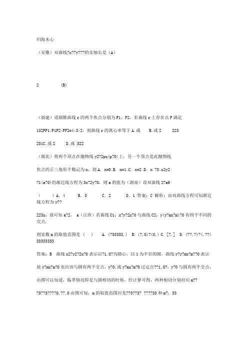 2011年高考理科数学试题分类汇编---解析几何