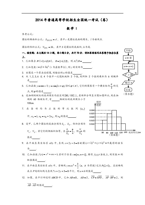 2014年高考数学江苏卷【word版-含问题详解】