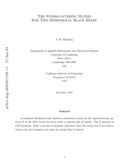 BLACK HOLES ] _ Physics Papers - Steven Hawking (1993), The Superscattering Matrix For Two Dimension