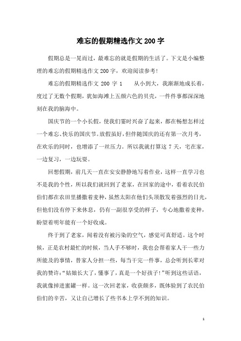 难忘的假期精选作文200字