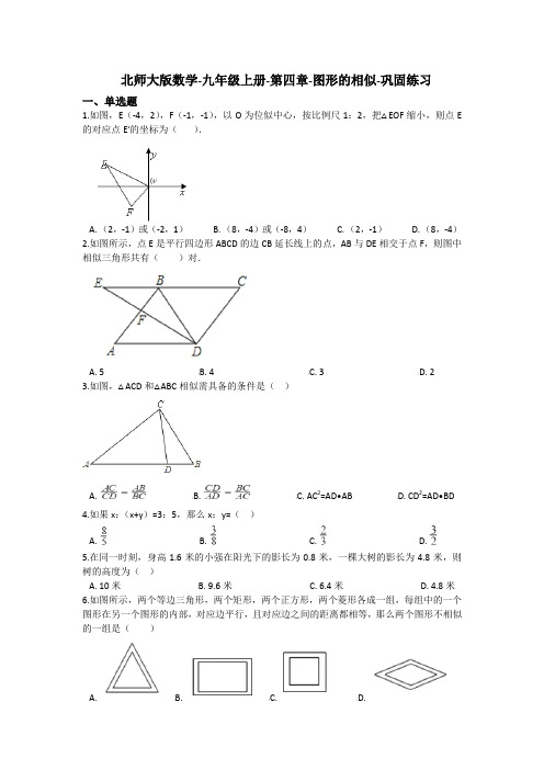 北师大版数学-九年级上册-第四章-图形的相似-巩固练习(含答案)