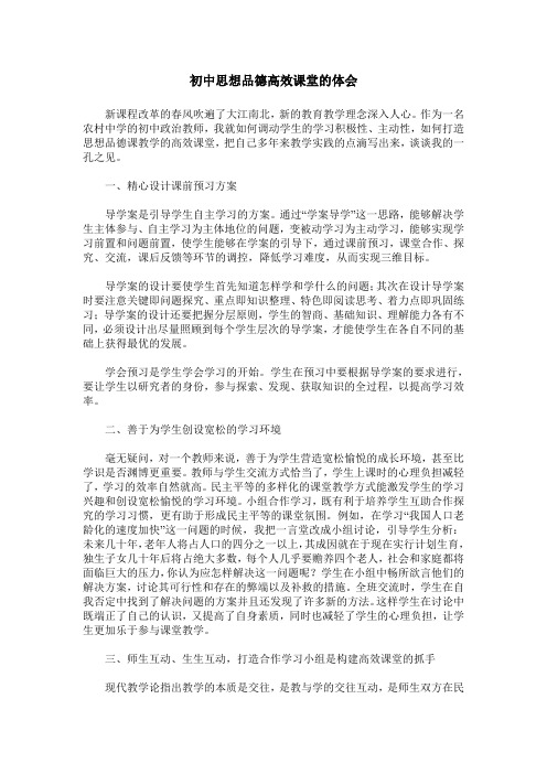 初中思想品德高效课堂的体会