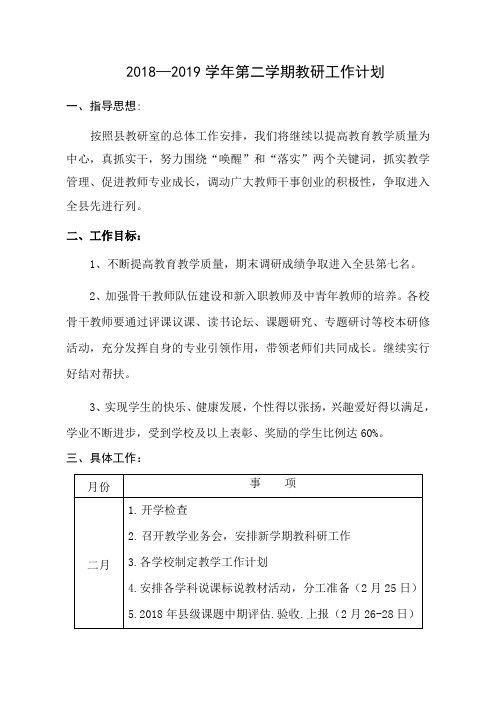 2018—2019学年第二学期教研工作计划