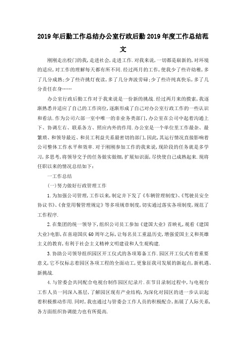 最新-2019年后勤工作总结 办公室行政后勤2019年度工作总结范文 精品
