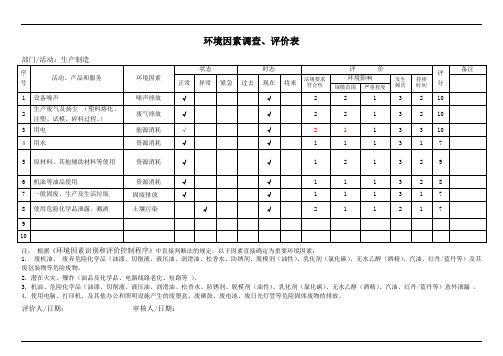 生产制造环境因素调查评价表