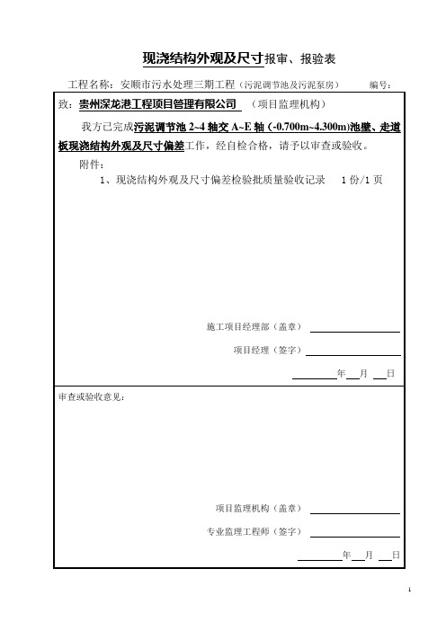 现浇结构外观尺寸报验申请表