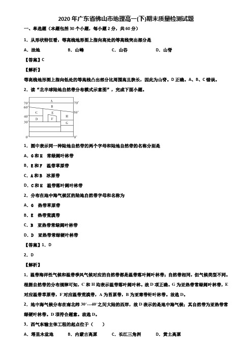 2020年广东省佛山市地理高一(下)期末质量检测试题含解析