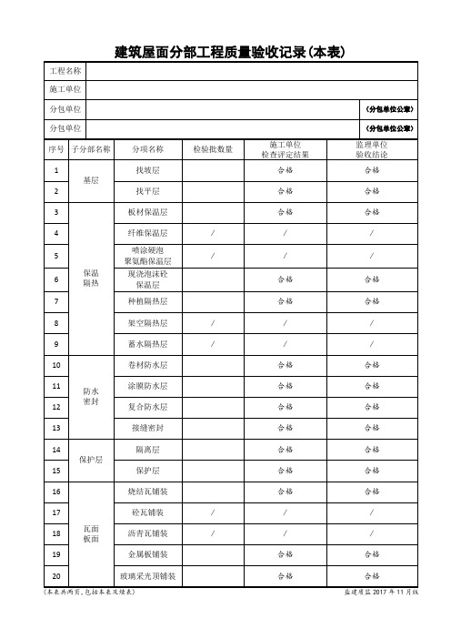 建筑屋面分部工程质量验收记录