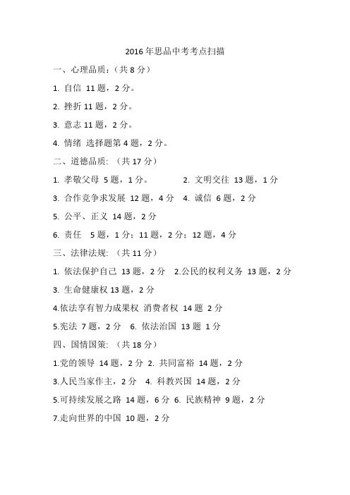 2016年思品中考考点扫描