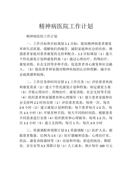 精神病医院工作计划