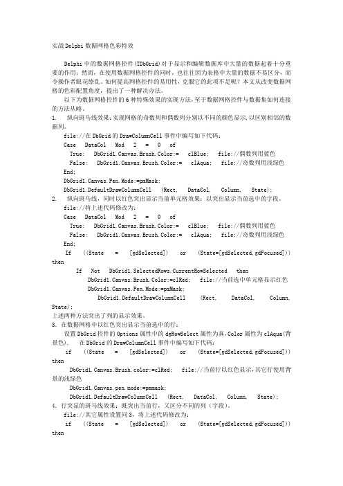 Delphi数据网格色彩特效(斑马线)