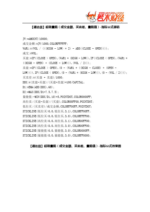 【股票指标公式下载】-【通达信】超级量能(成交金额、买卖差、量能值)