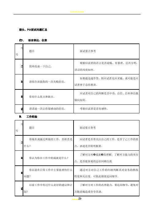 HR面试问题汇总(表格)