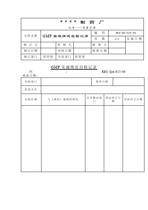 《GMP》实施情况自检记录 GMP自检制度