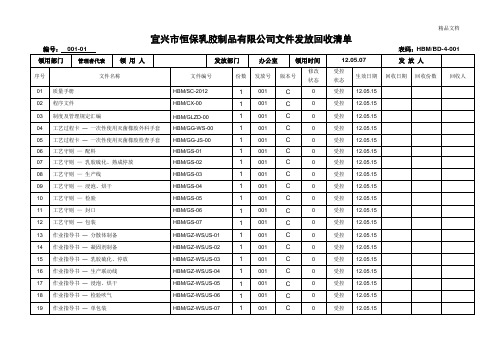 文件发放回收清单