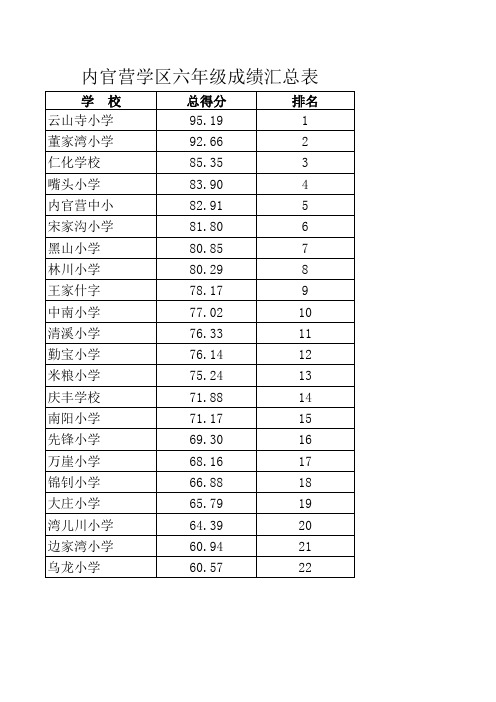 六年级小学成绩统计表